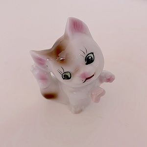 Vintage, small, Japanese made, ceramic kitty scratching his ear! So cute:)